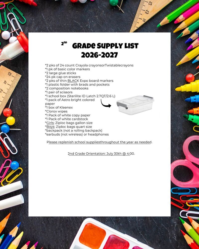 Second Grade supply list