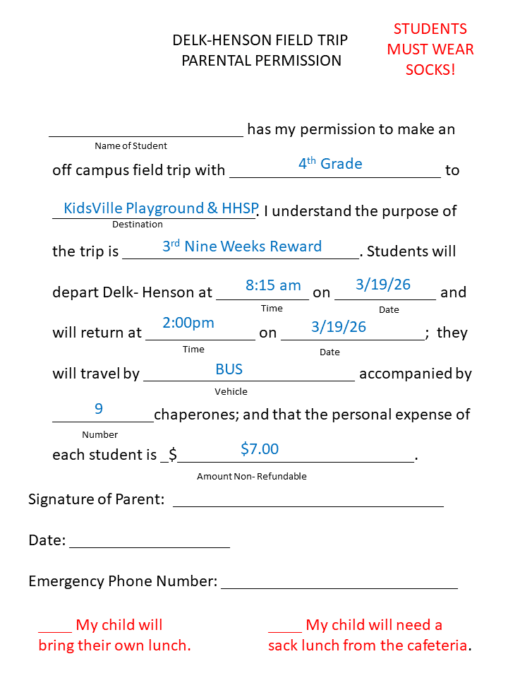 4th grade reward trip