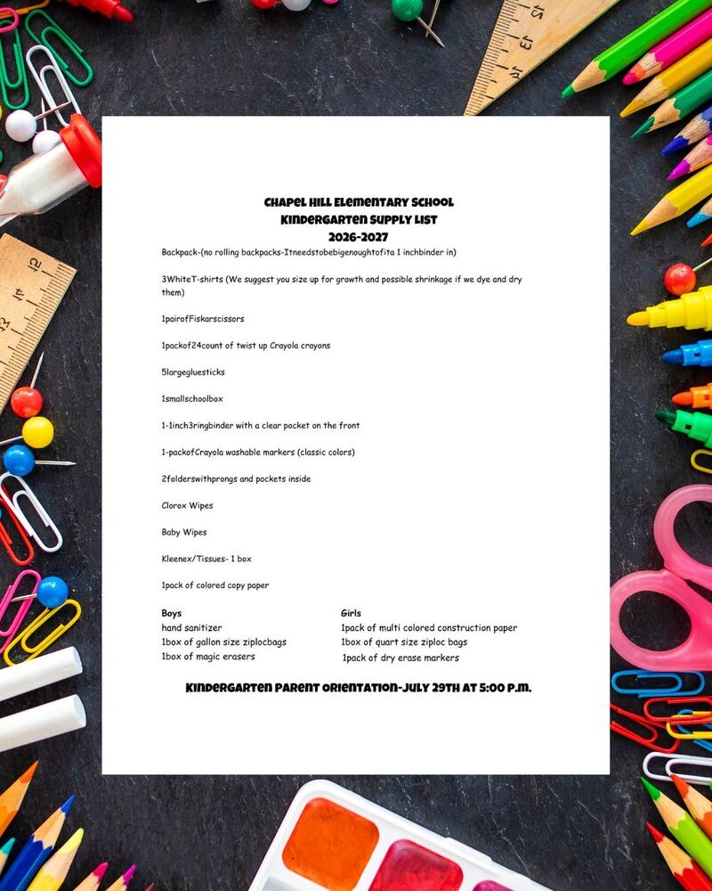 Kindergarten supply list