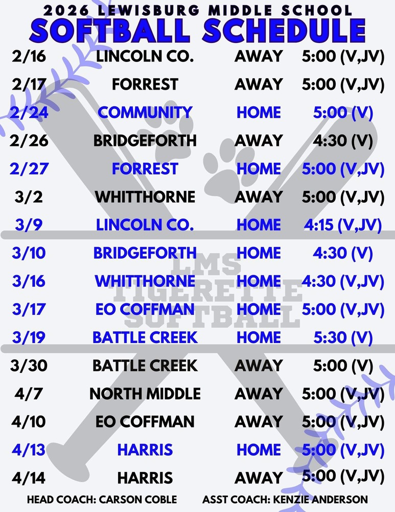 LMS Softball Schedule