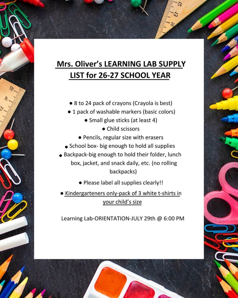 Learning Lab Supply List