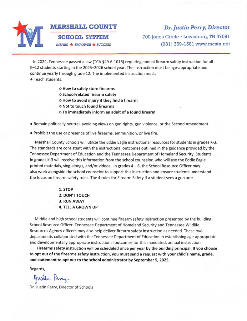 Firearms Safety Letter