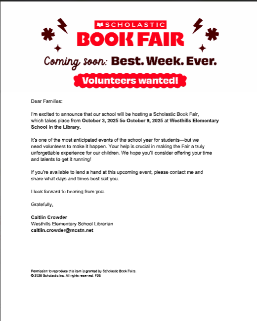 WES Book Fair Information Oct. 3-9
