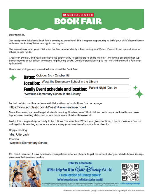 WES Book Fair Information Oct. 3-9