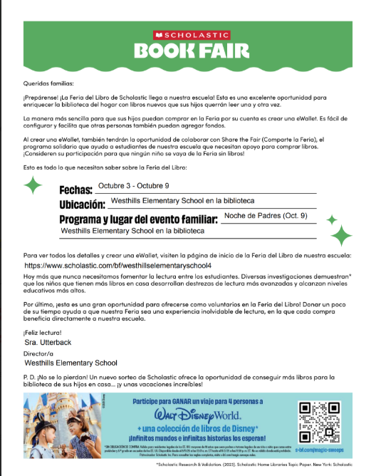 WES Book Fair Information Oct. 3-9