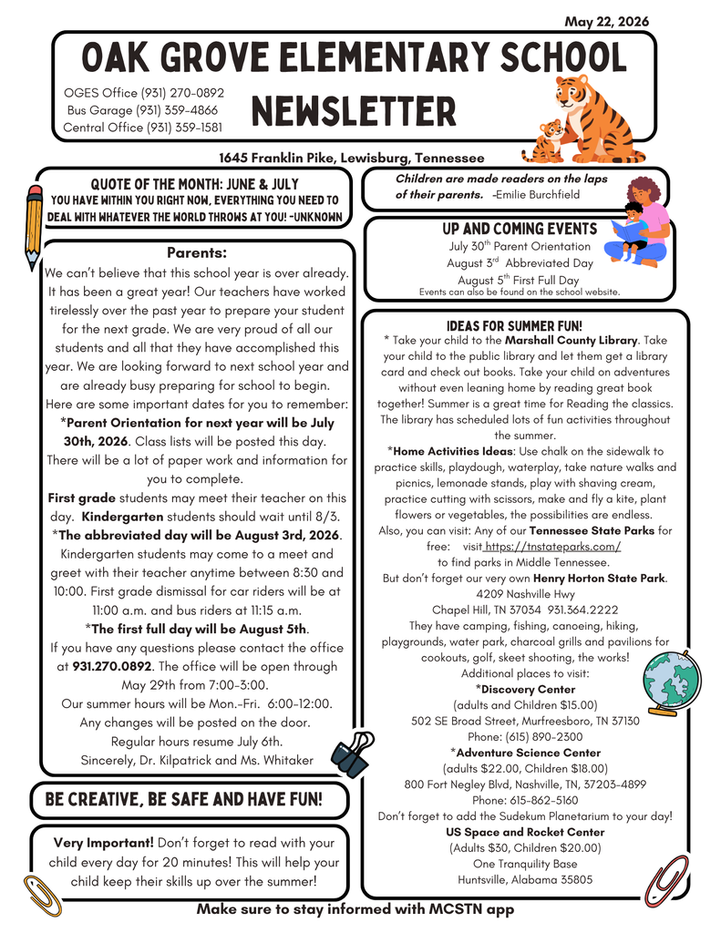 Parent Newsletter Summer 2026