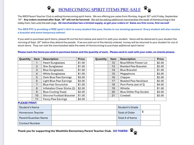Homecoming price list