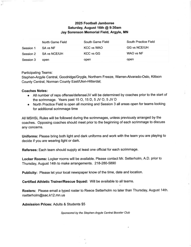 Football Jamboree Info