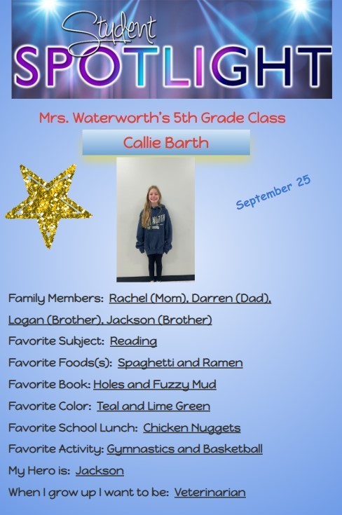 Congratulations to our September Students of the Month for 5th and 6th grade!