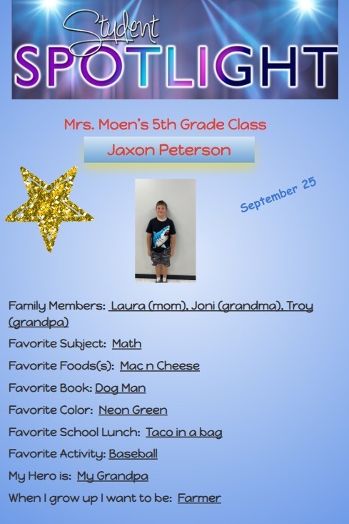 Congratulations to our September Students of the Month for 5th and 6th grade!