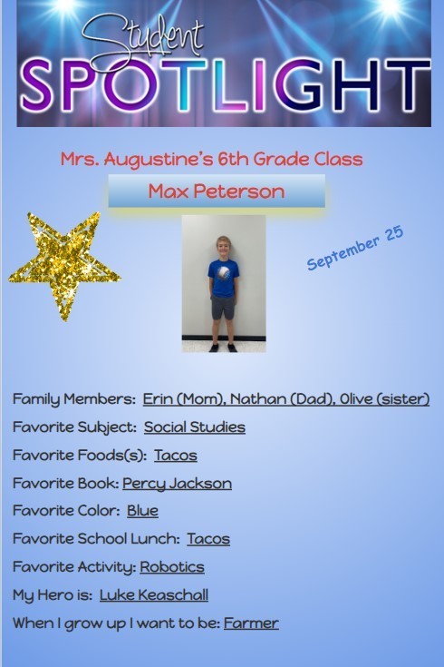 Congratulations to our September Students of the Month for 5th and 6th grade!