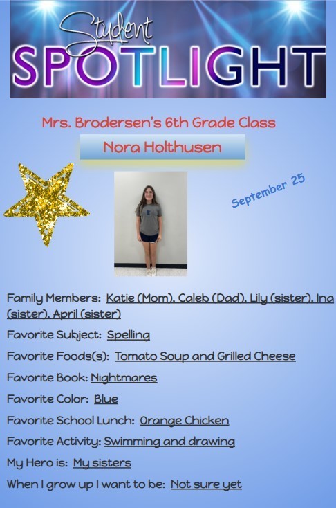 Congratulations to our September Students of the Month for 5th and 6th grade!