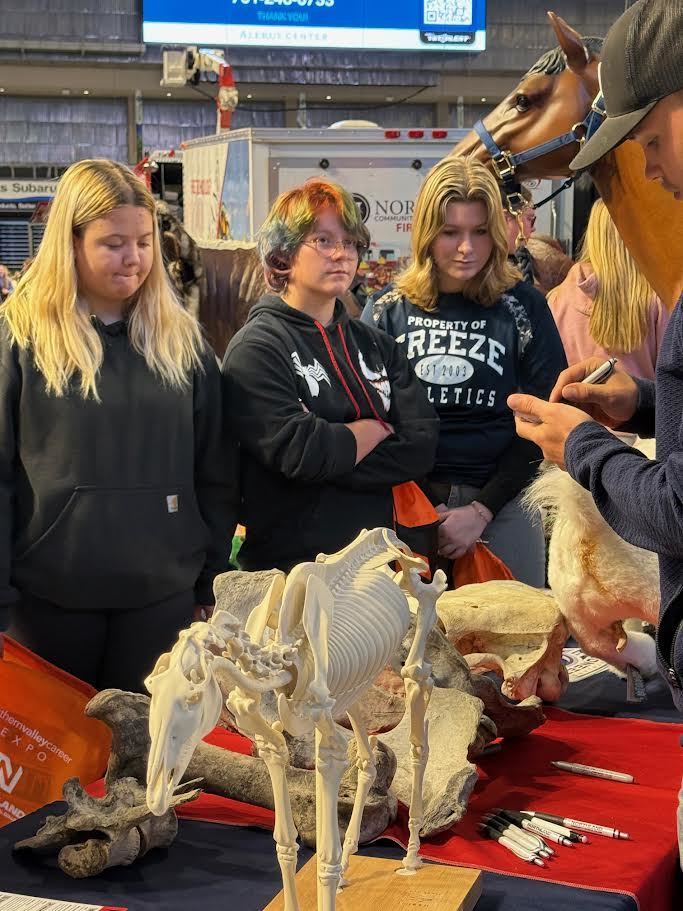 The 10th grade went to the Alerus Center in Grand Forks on Wednesday for the Northern Valley Career Expo and then had lunch at the Viking Dinner on their way back to school.