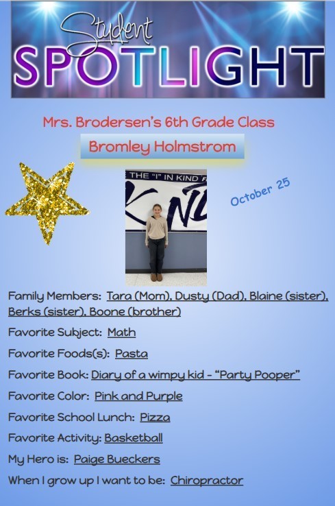 Congratulations to our October Students of the Month for 5th and 6th grade!