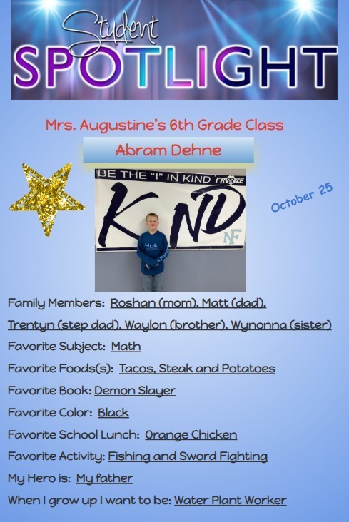 Congratulations to our October Students of the Month for 5th and 6th grade!