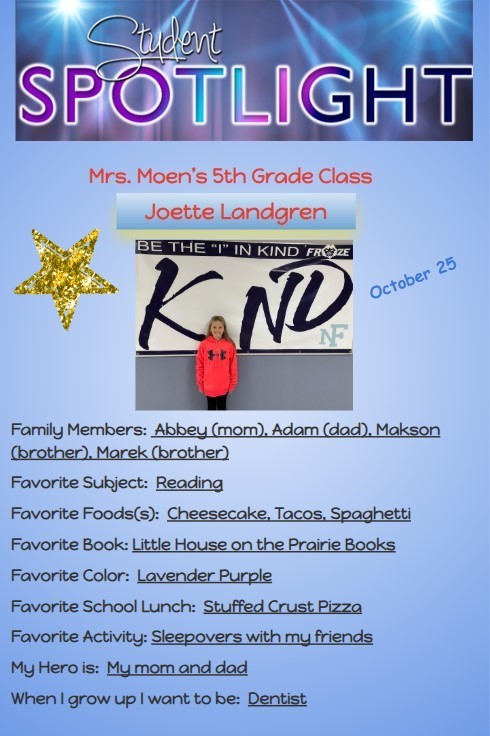 Congratulations to our October Students of the Month for 5th and 6th grade!