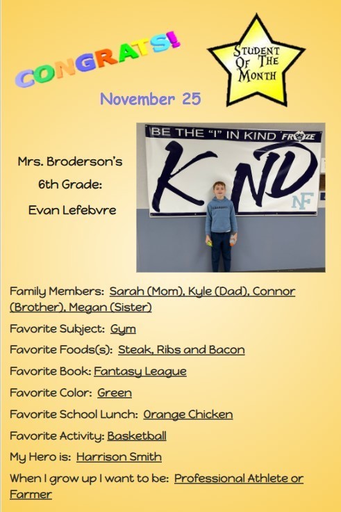 Congratulations to our November  Middle School Students of the Month!