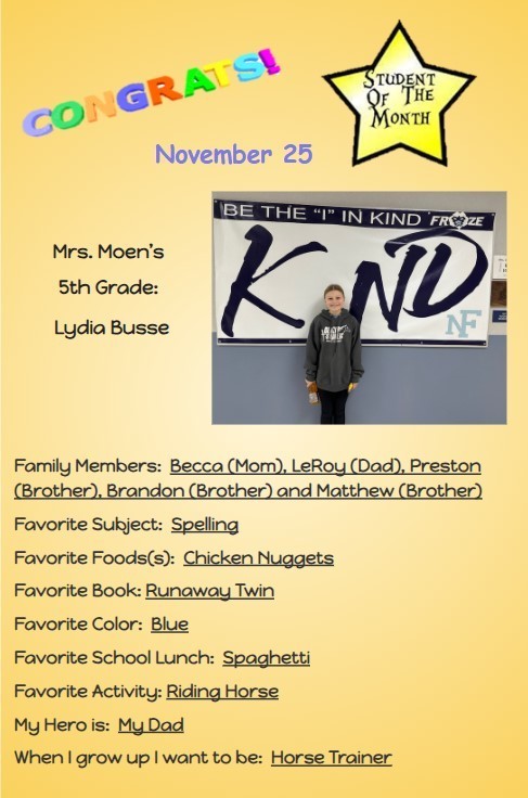 Congratulations to our November  Middle School Students of the Month!