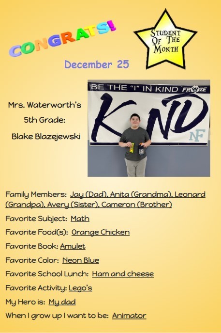 Congratulations to our December Middle School Students of the Month!