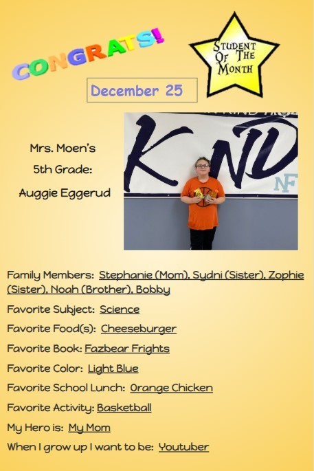 Congratulations to our December Middle School Students of the Month!