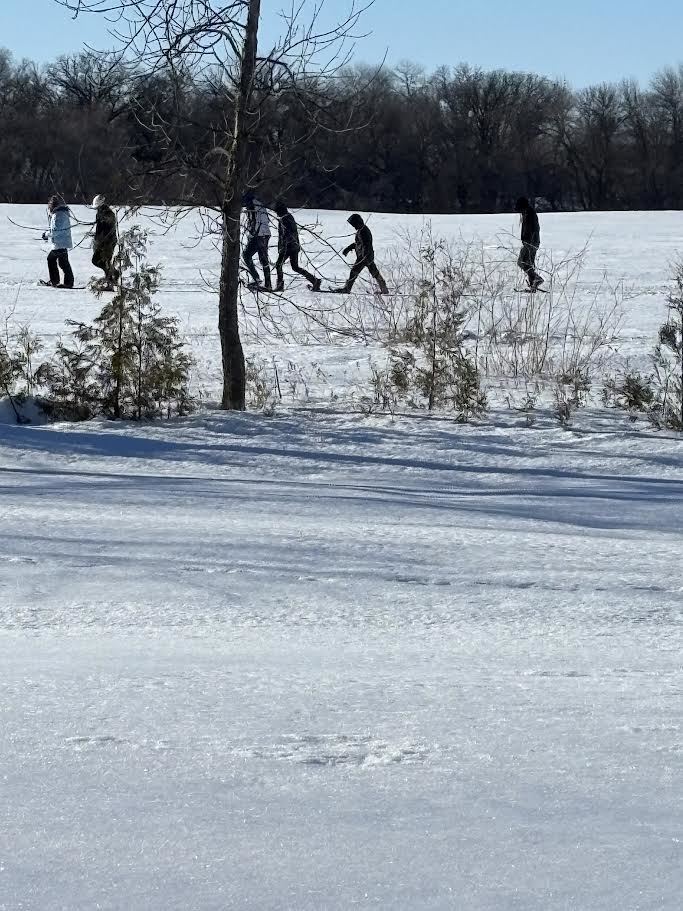 Mrs. Peterson's PE classes took advantage of having snow again and warm enough weather and got the snowshoes out this week.  Health 10 completed  AHA HeartSaver course & practiced CPR on the mannequins.