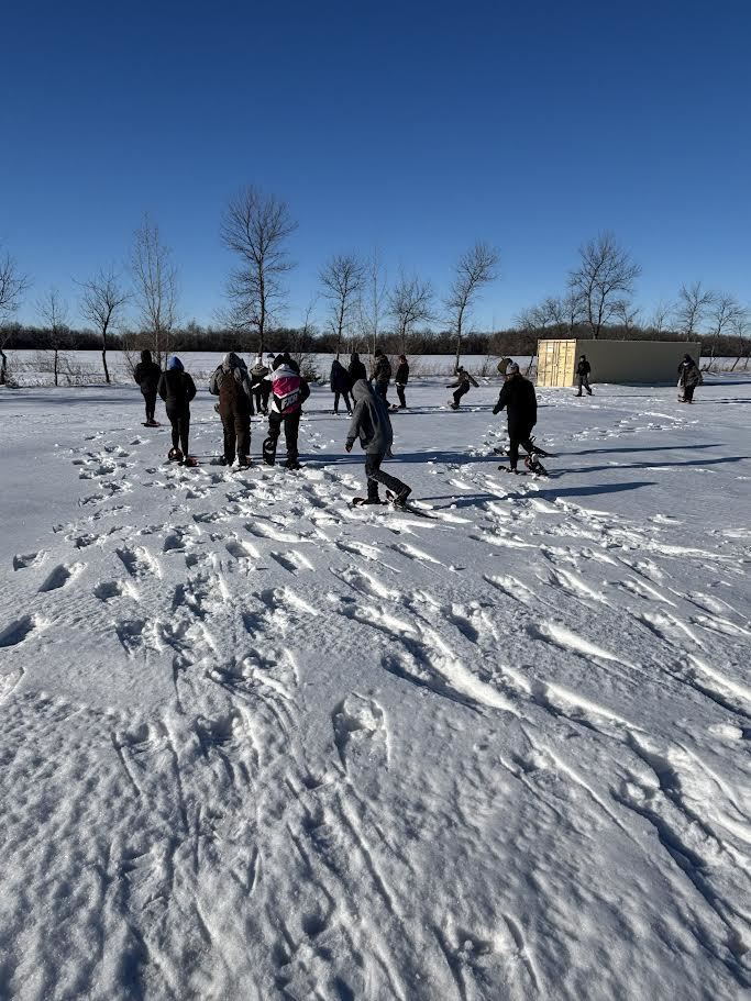 Mrs. Peterson's PE classes took advantage of having snow again and warm enough weather and got the snowshoes out this week.  Health 10 completed  AHA HeartSaver course & practiced CPR on the mannequins.