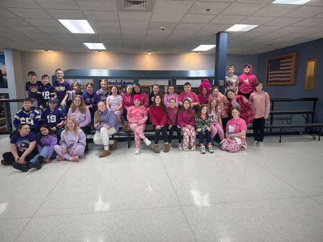 SnoFest week has come to an end - today's theme was class color - 5th grade had special guests in their picture - 4 basketball seniors (Jacoby, Sawyer, McCash and Brandon). Thanks for all the participation this week 5th and 6th graders!