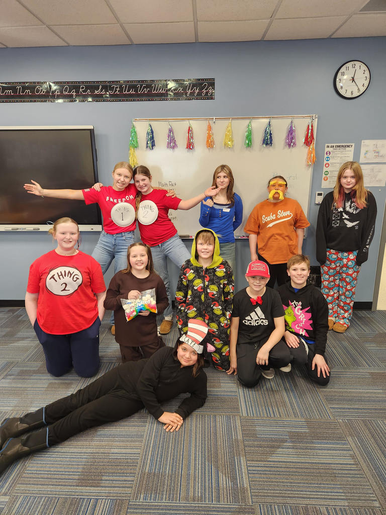 Middle School has dress up days for I love to read month! Yesterday (2/9) was Character Day and today (2/10) was Dr. Seuss Day. 