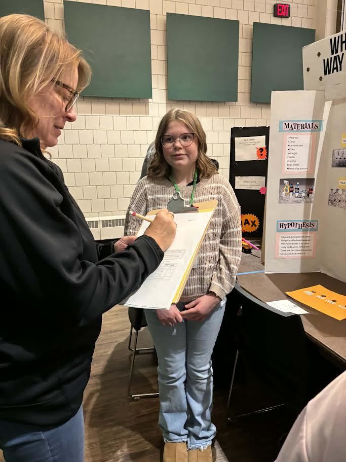 Here are a couple of pictures of our 6th graders at the Regional Science Fair today (2/20) - Congratulations and Good Luck students!