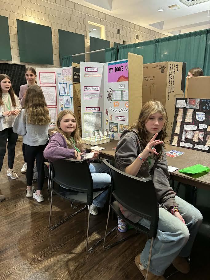 Here are a couple of pictures of our 6th graders at the Regional Science Fair today (2/20) - Congratulations and Good Luck students!