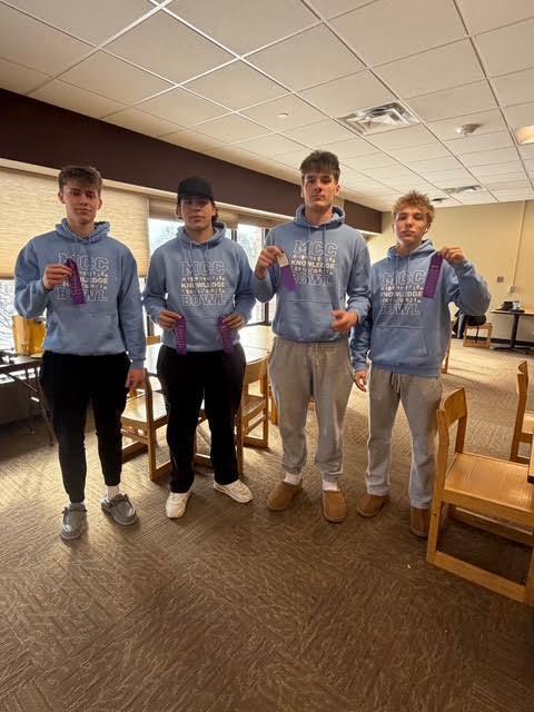 Congratulations to Alex Bray, Eizen Olson, Avynn Ryba, Blair Moen and Kelby Augustine (not pictured) on getting 6th place  today at their Knowledge Bowl meet in Crookston. 2 teams will advance next week at the sub-regionals meet! Congratulations to all!