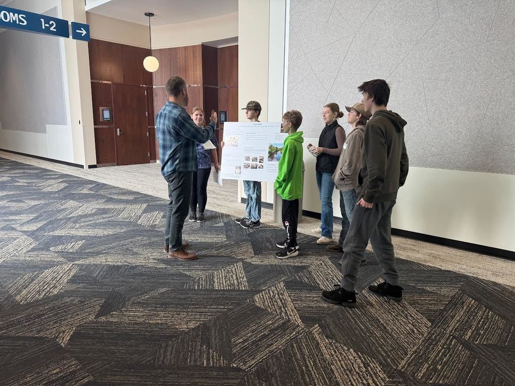 The MCC River Watch team went to the Alerus Center in Grand Forks on Wednesday to present their work for this year. They also attended a career and education fair about natural resources options, participated in a 26 school wide art project, and listened to a keynote speaker about the Lake Winnipeg Basin. And one student won a door prize!