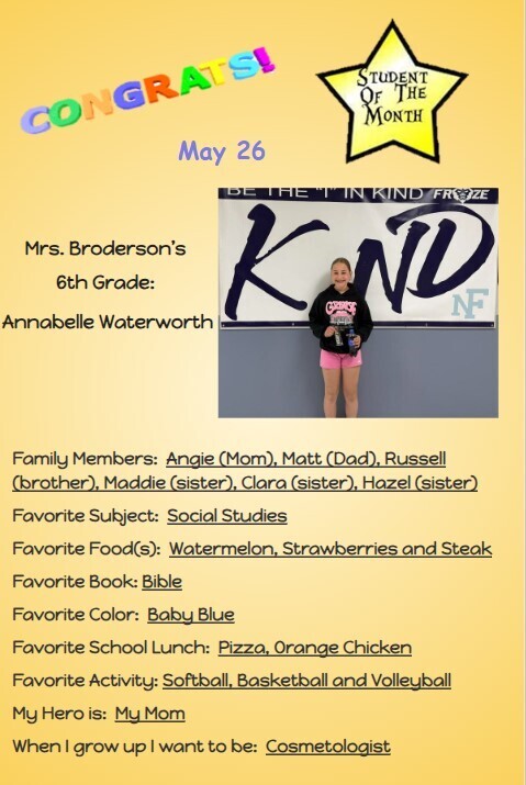 Middle School Students of the Month