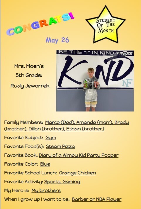 Middle School Students of the Month
