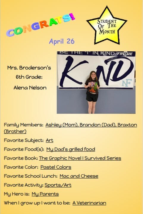 Middle School Students of the Month