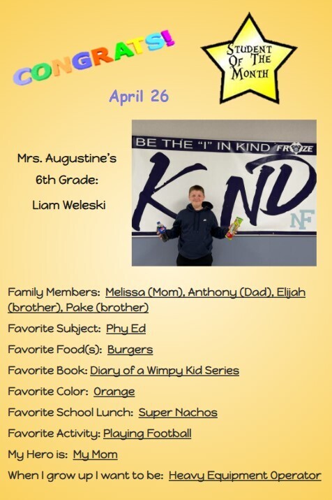 Middle School Students of the Month