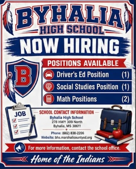 Byhalia High School Hiring School Year 2026-2027