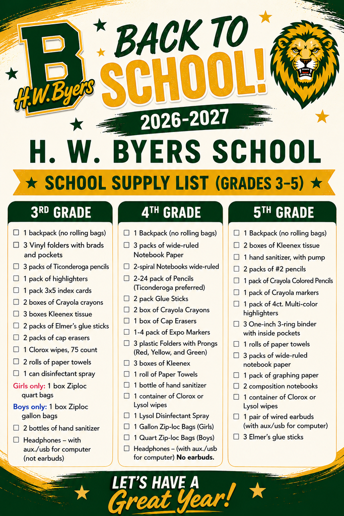 2026-2027 School Supply List