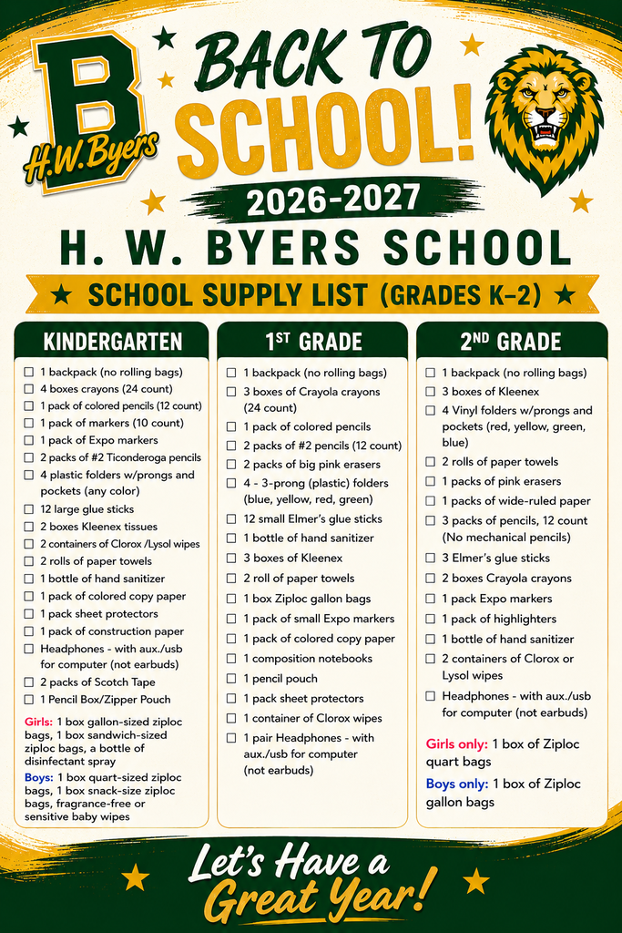 2026-2027 School Supply List