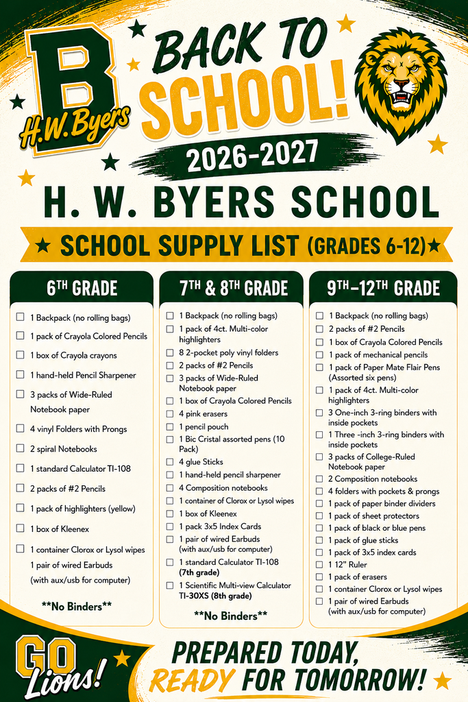 2026-2027 School Supply List