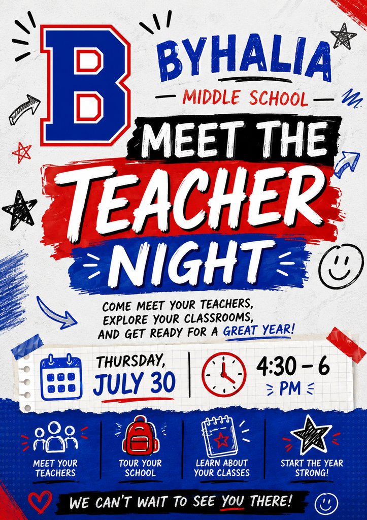 Flyer explaining meet the teacher night on July 30 the at 4:40 p.m.