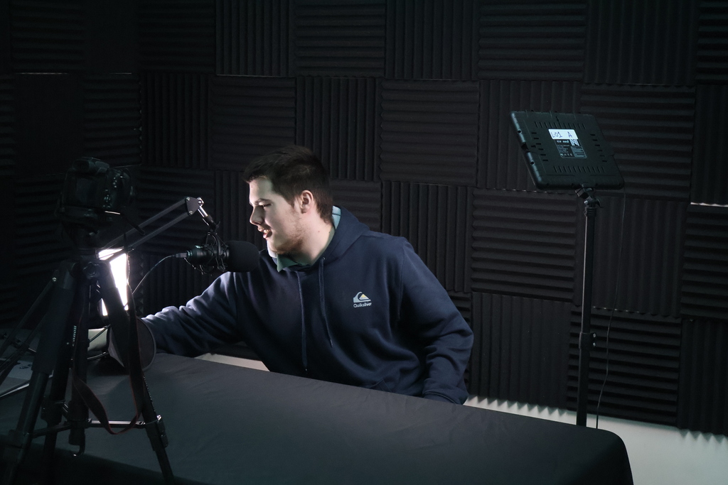 Student in recording studio