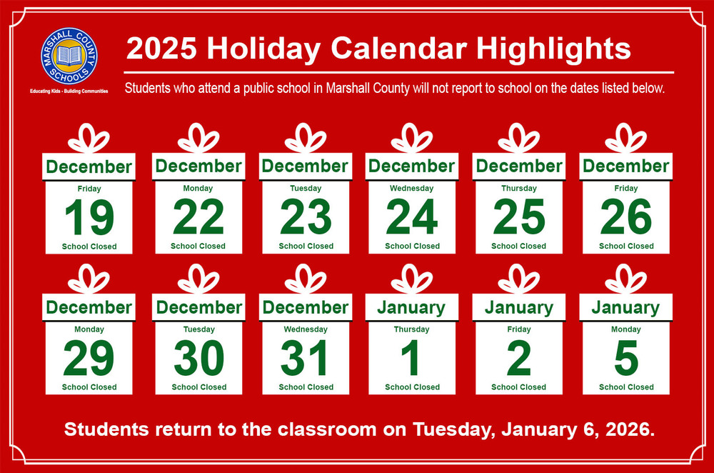 Holiday Break calendar 