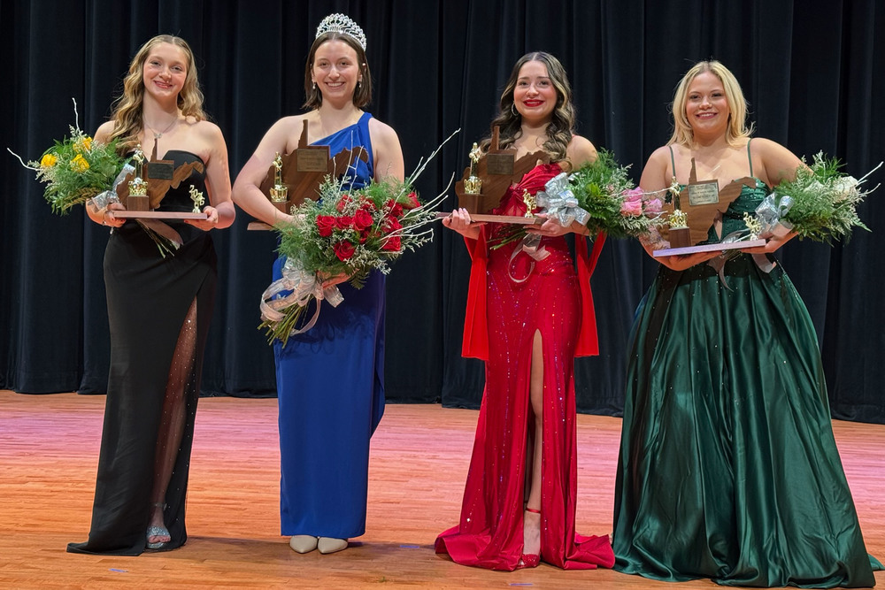 Pictured from left are the John Marshall High School Queen of Queens winners: Savannah Potts (Miss Congeniality), Sarah McBee (2026 JMHS Queen of Queens) Bela Truex (First Runner-up), and Peyton Jones (Second Runner-up).