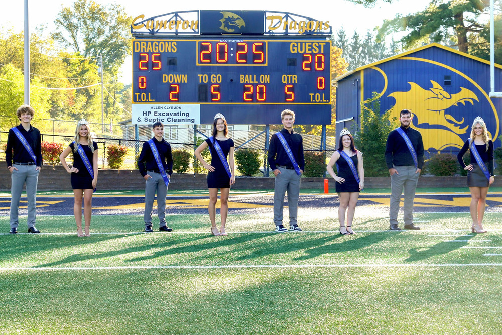 The 2025 CHS King and Queen candidates are pictured from left: Colin Magers, Khloe Whipkey, Gunner Lilley, Emma Francis, Kason Angel, Ava Lemasters, Brody Hill and Aubrey Thomas.
