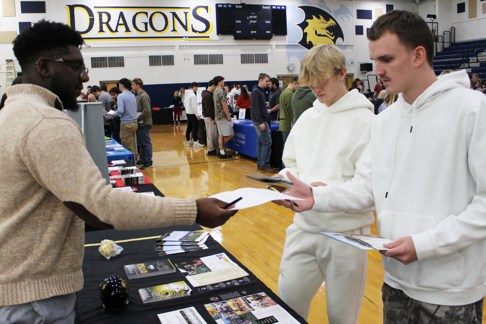 Students talk to a representative at the CHS College & Career Fair.