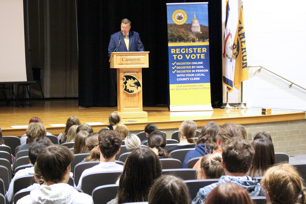 WV Secretary of State Kris Warner talking to students at CHS.