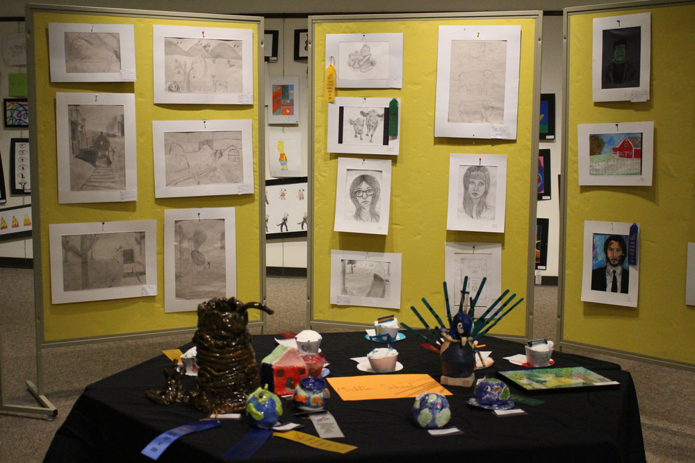 Pictured is just a small sample of the artwork featured at the annual Marshall County Student Art Show at the Grave Creek Mound.