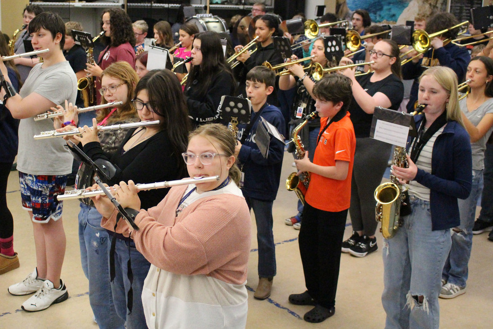 The Cameron High School Marching Band performs.