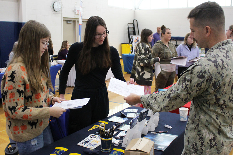 Students talk to a representative at the CHS College & Career Fair.